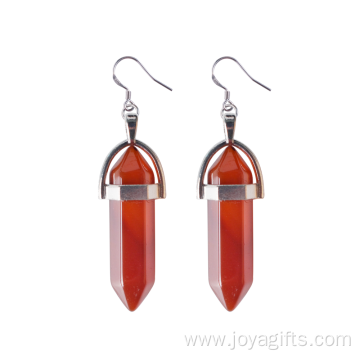 Natural Gemstone Healing Hexagonal Columns Crystal Hook Earring